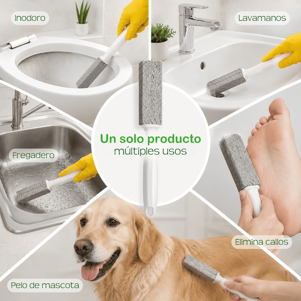 Kit Piedra pómez con agarradera para limpiar el baño - Pómez - Ideal para wc's, lavamanos, azulejos - Quita callos - Hecha de vidrio 100% reciclado.