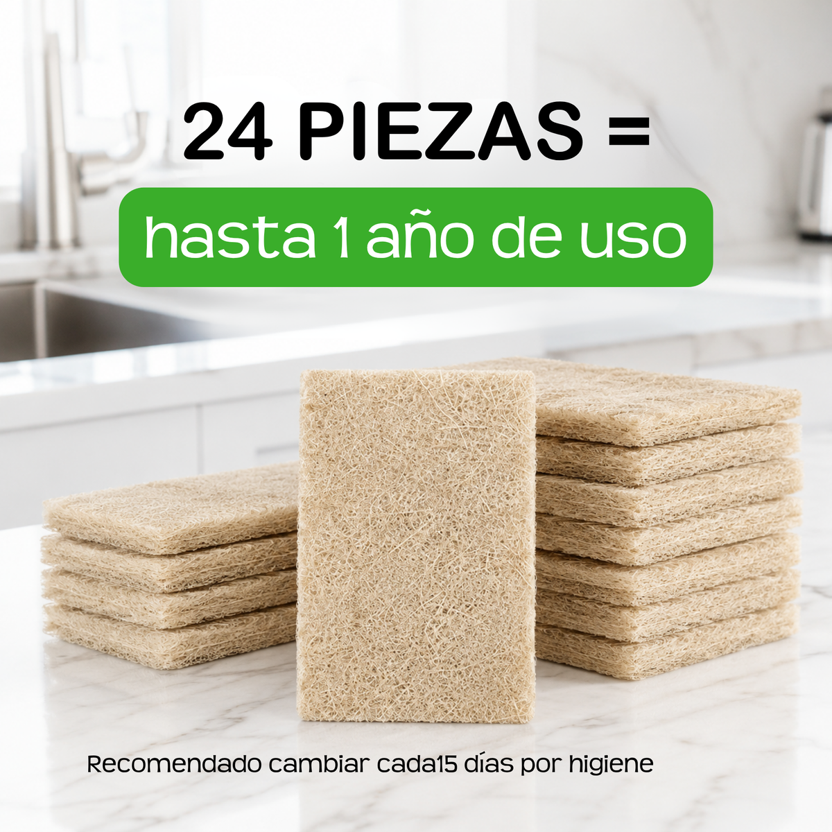 Fibra biodegradable para lavar trastes, loza, cocina. No daña ni raya - 80% fibra de agave (24 piezas)