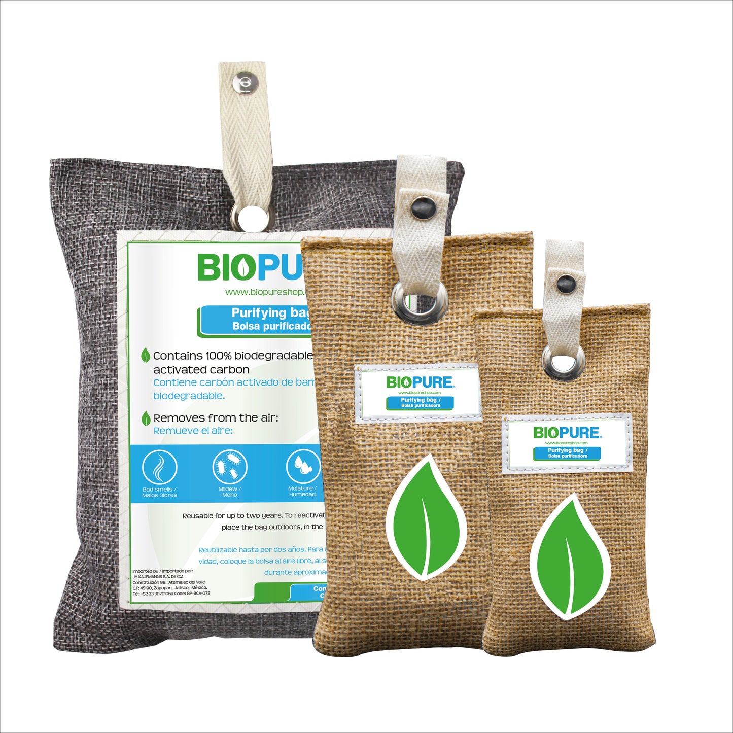 Bolsas purificadoras -Carbón Activado 100% Biodegradable - Remueve malos olores, humedad, moho y alérgenos.