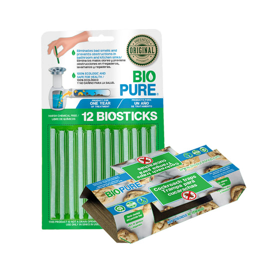 Combo Biostick 12 PACK + Trampas de pegamento para cucarachas 10 PACK - 100% Ecológico.