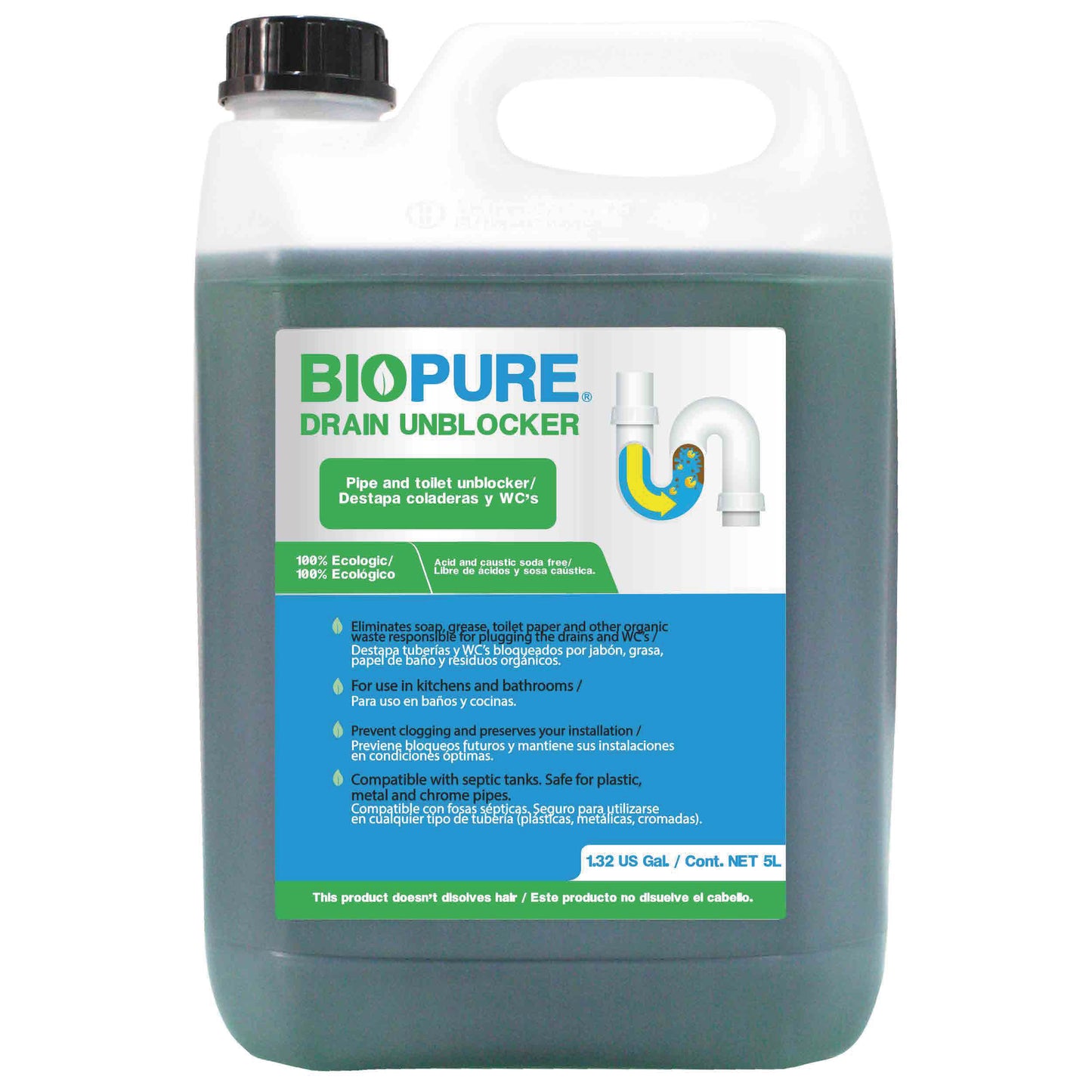 Drain Unblocker- Destapacaños para coladeras y WC's. Ecológico y libre de ácidos.