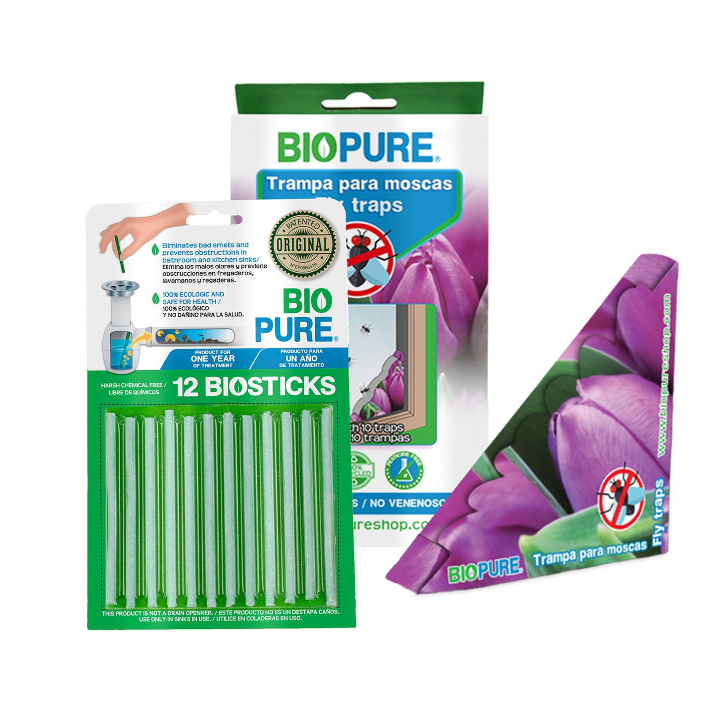 Combo Biostick 12 PACK + Trampas de pegamento para moscas 10 PACK - 100% Ecológico.