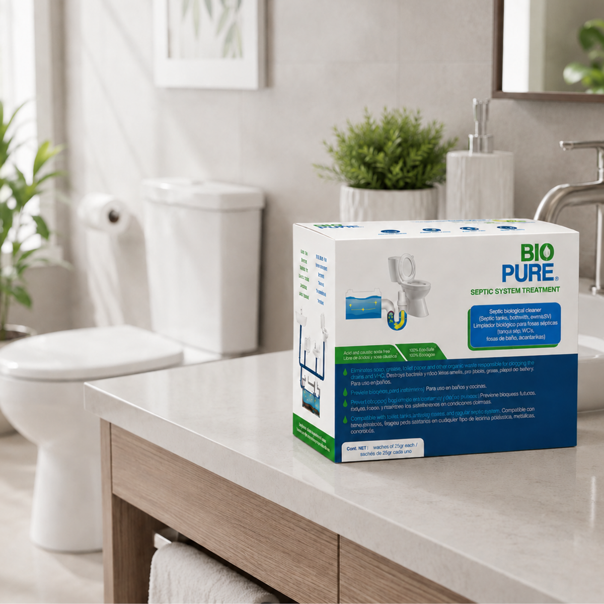 Tratamiento fosas sépticas - Sachets, Fórmula biológica, Ideal para WC, lavamanos, tuberías conectadas a una fosa séptica.