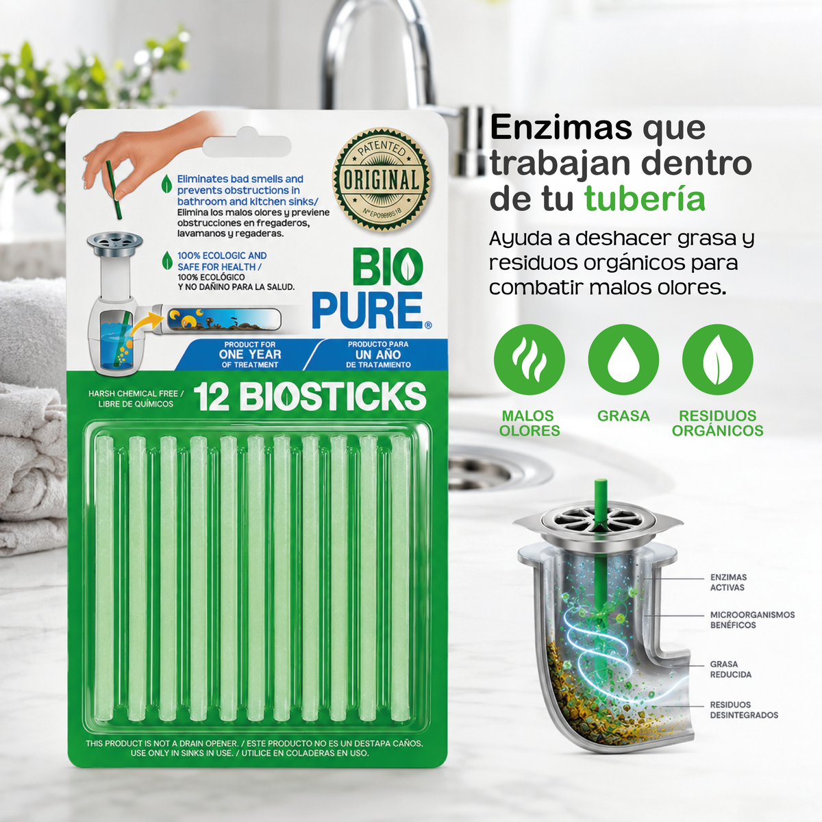 Tratamiento contra malos olores en tuberías coladeras - Baño y cocina.
