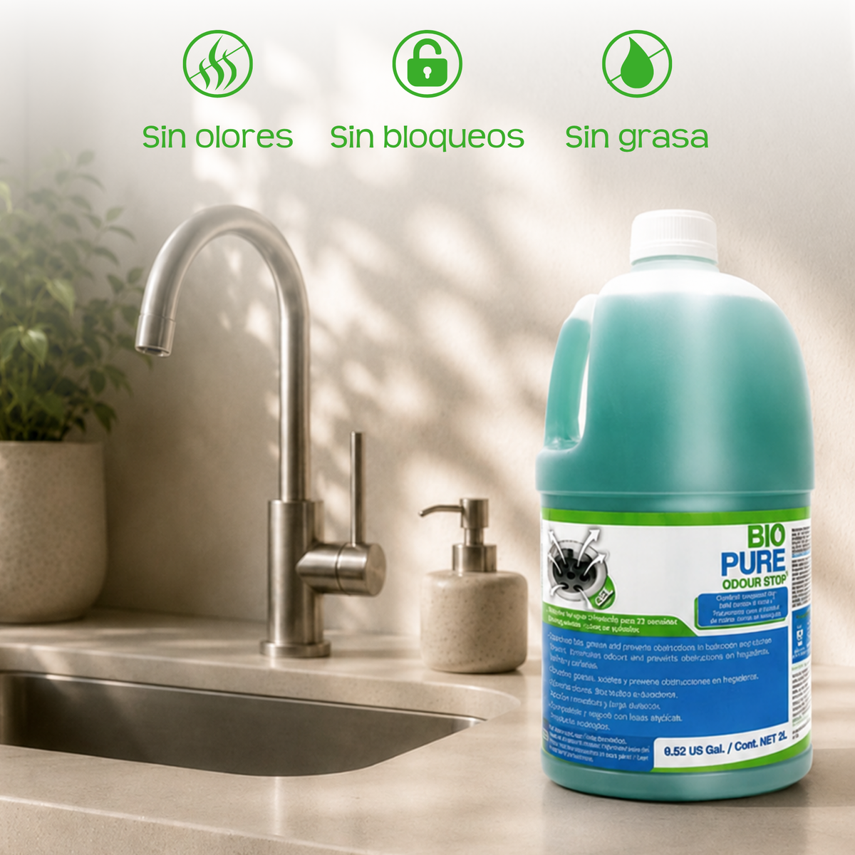 Tratamiento contra malos olores en tuberías coladeras drenajes de baño y cocina - ODOUR STOP LISTO PARA USAR - 100% Ecológico.