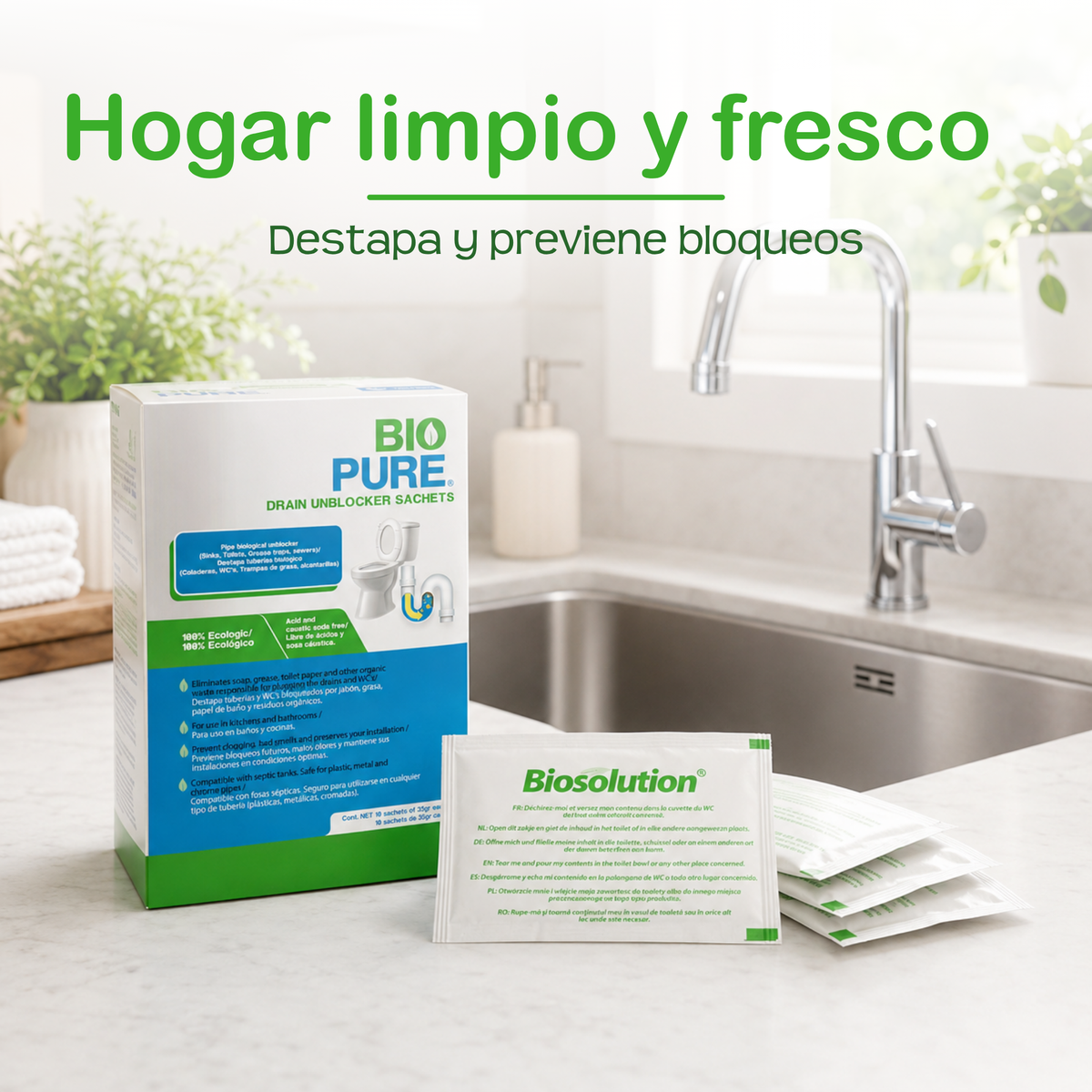 Drain Unblocker Sachets - Destapacaños  y tratamiento preventivo para WC's, trampas de grasa y alcantarillas.