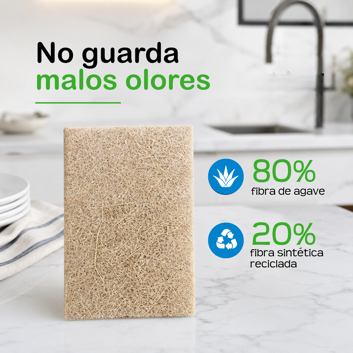 Fibra biodegradable para lavar trastes, loza, cocina. No daña ni raya - 80% fibra de agave (24 piezas)
