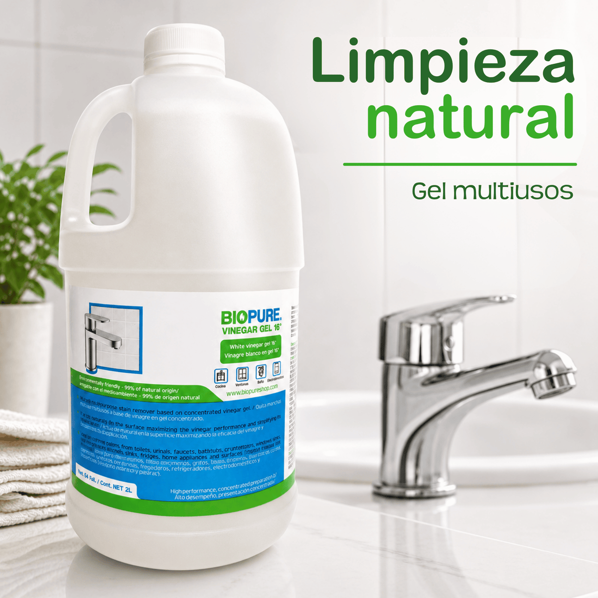Vinagre en gel - Quita manchas natural multiusos - Presentación concentrada 16° - El gel se adhiere a las superficies.
