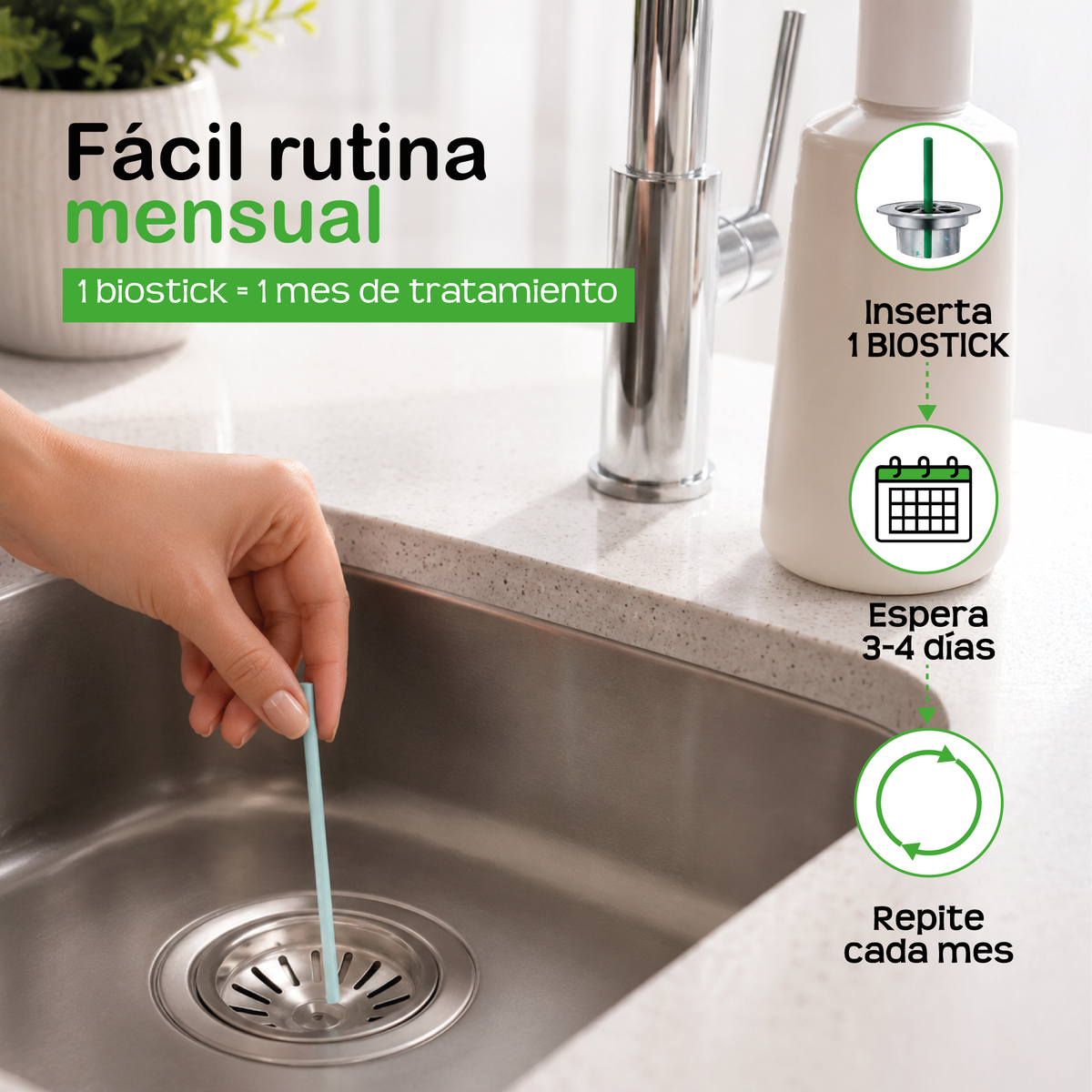 Tratamiento contra malos olores en tuberías coladeras - Baño y cocina.