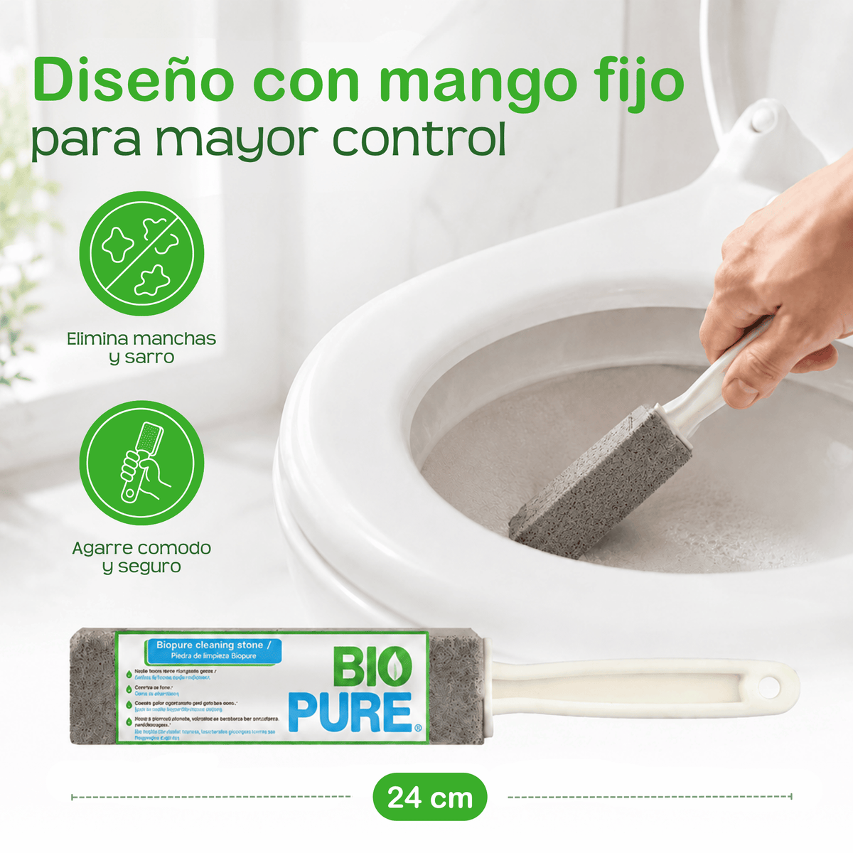 Kit Piedra pómez con agarradera para limpiar el baño - Pómez - Ideal para wc's, lavamanos, azulejos - Quita callos - Hecha de vidrio 100% reciclado.