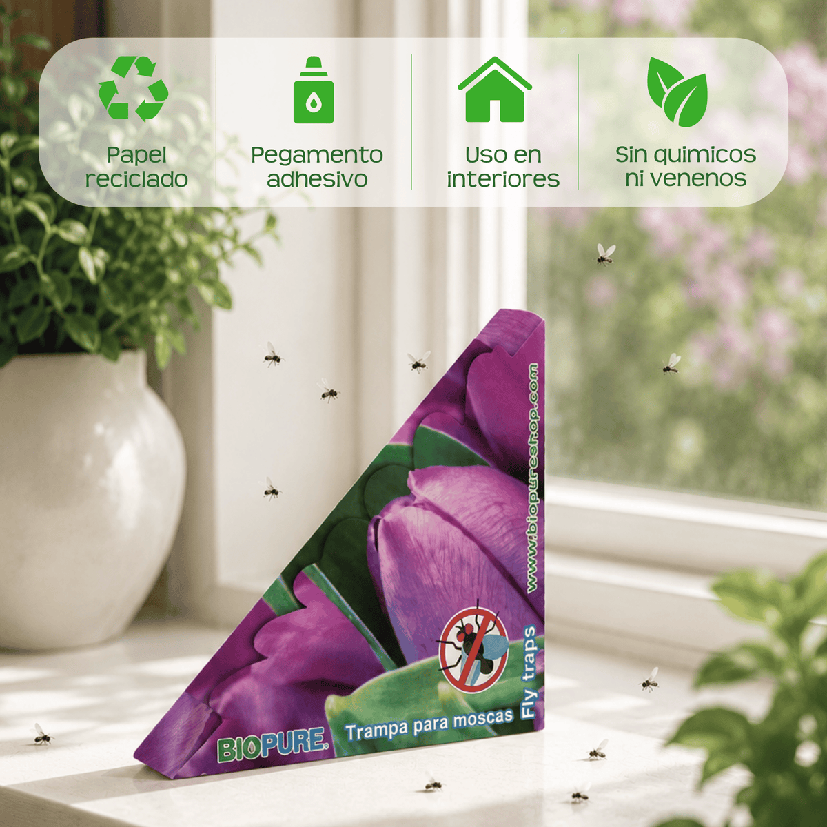 Kit de trampas de pegamento para moscas - No venenoso -  100% Ecológico.