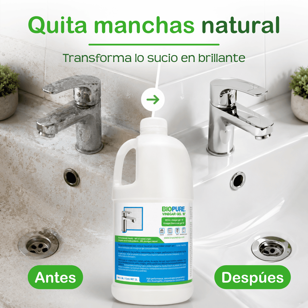 Vinagre en gel - Quita manchas natural multiusos - Presentación concentrada 16° - El gel se adhiere a las superficies.