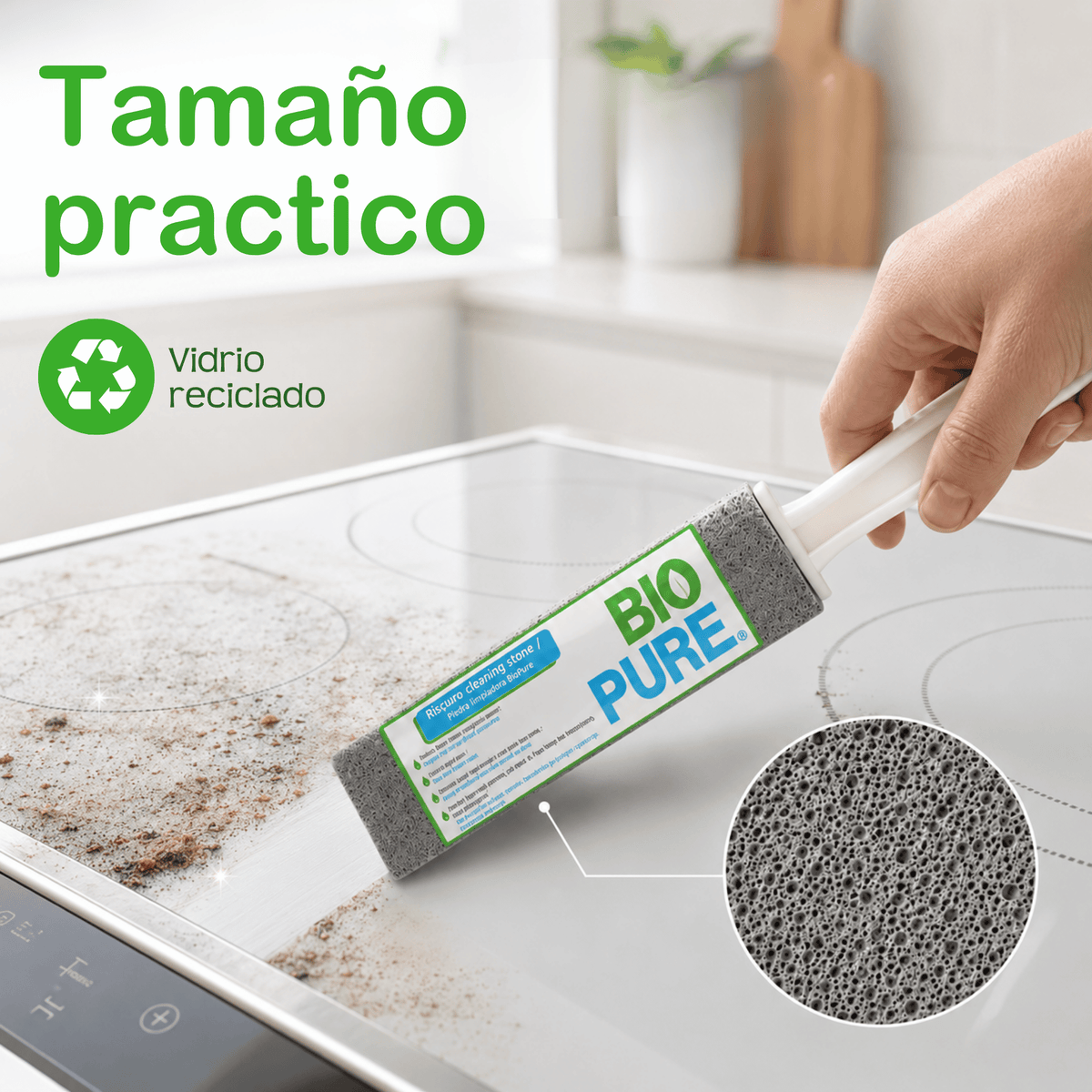 Kit Piedra pómez con agarradera para limpiar el baño - Pómez - Ideal para wc's, lavamanos, azulejos - Quita callos - Hecha de vidrio 100% reciclado.