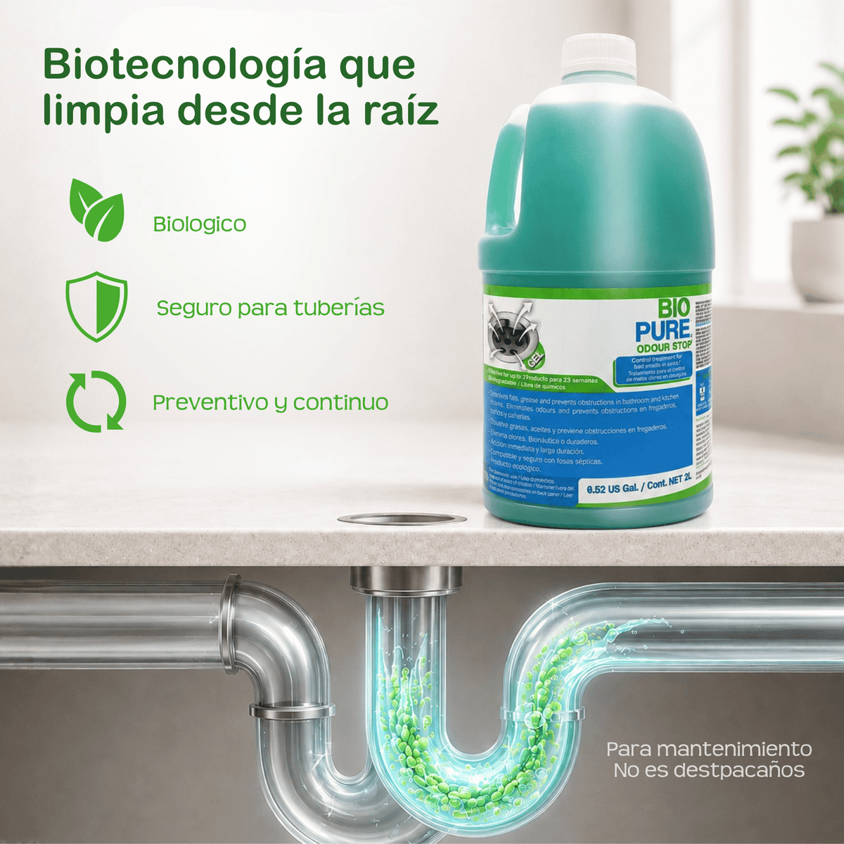 Tratamiento contra malos olores en tuberías coladeras drenajes de baño y cocina - ODOUR STOP LISTO PARA USAR - 100% Ecológico.