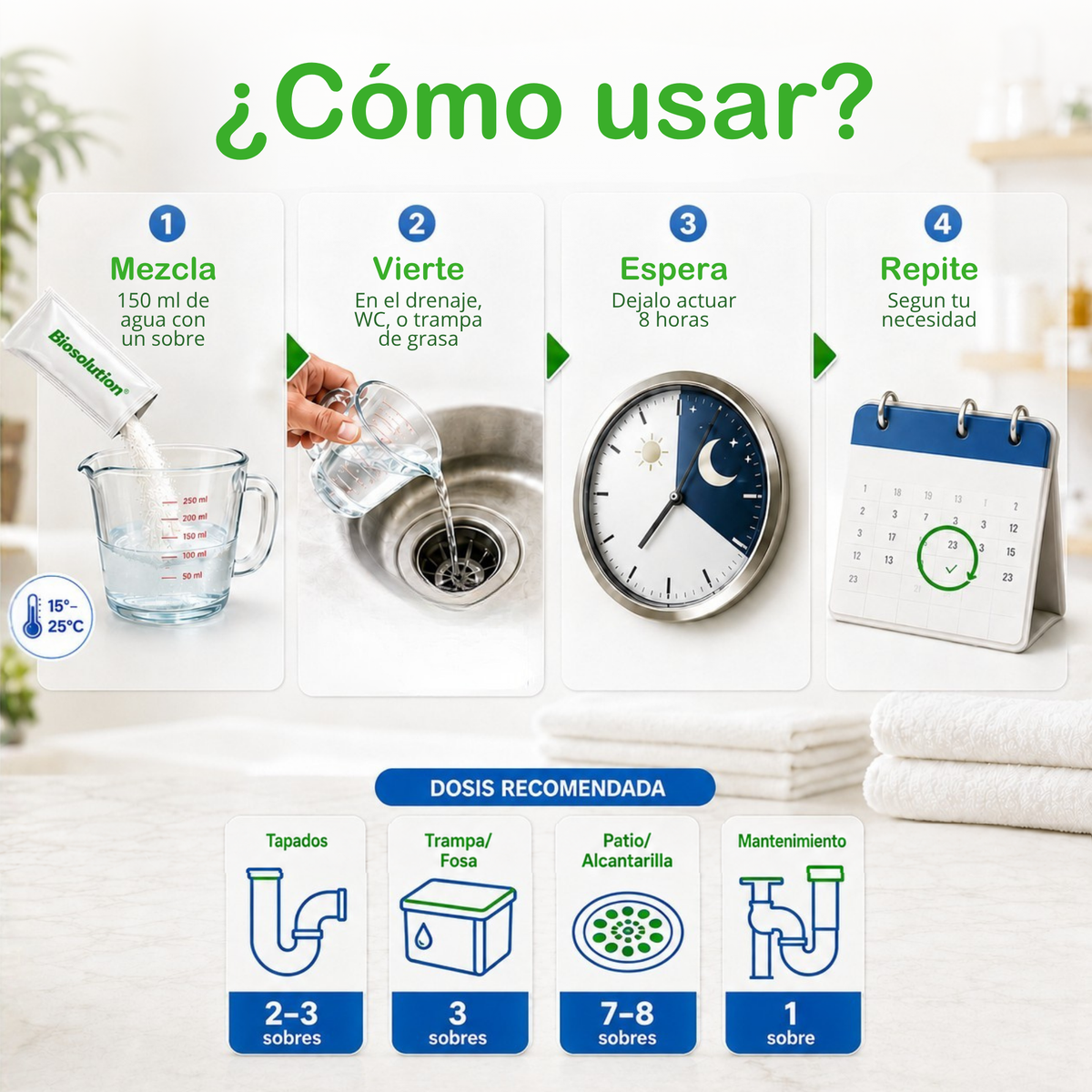 Drain Unblocker Sachets - Destapacaños  y tratamiento preventivo para WC's, trampas de grasa y alcantarillas.