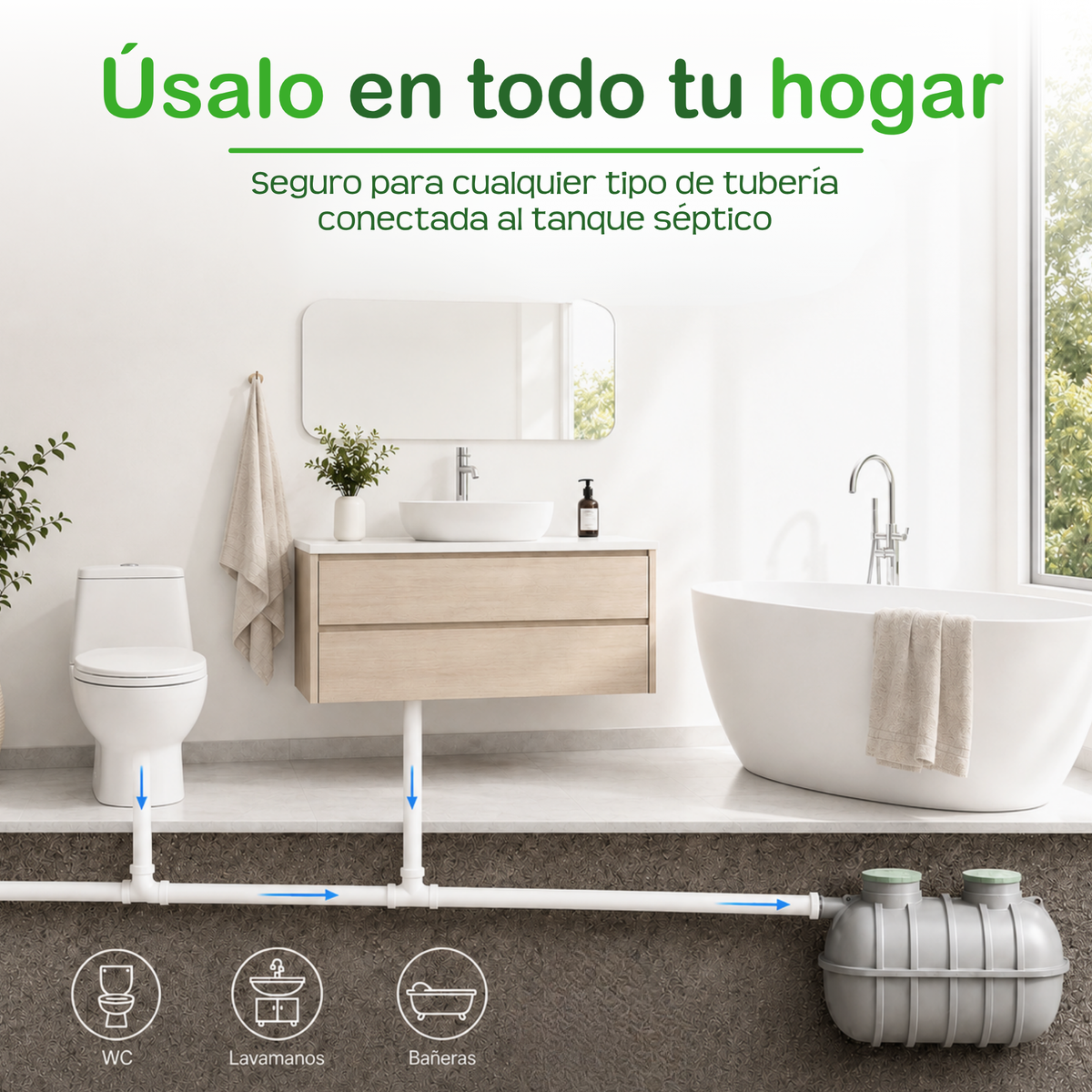 Tratamiento fosas sépticas - Sachets, Fórmula biológica, Ideal para WC, lavamanos, tuberías conectadas a una fosa séptica.