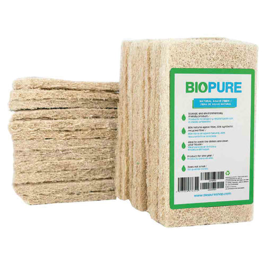 Fibra biodegradable para lavar trastes, loza, cocina. No daña ni raya - 80% fibra de agave (24 piezas)