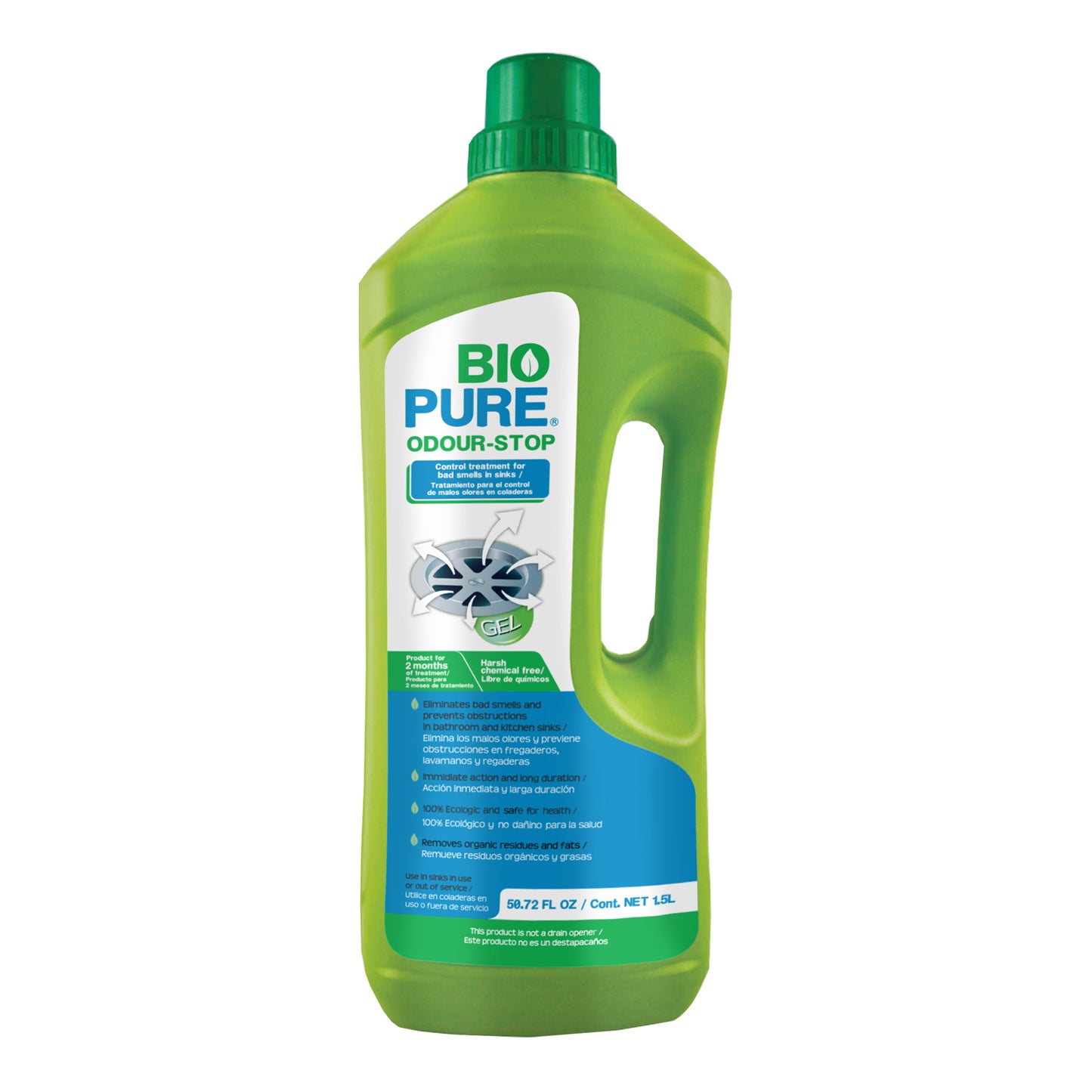 Tratamiento contra malos olores en tuberias coladeras drenajes de baño y cocina - ODOUR STOP BIOPURE 1.5 L